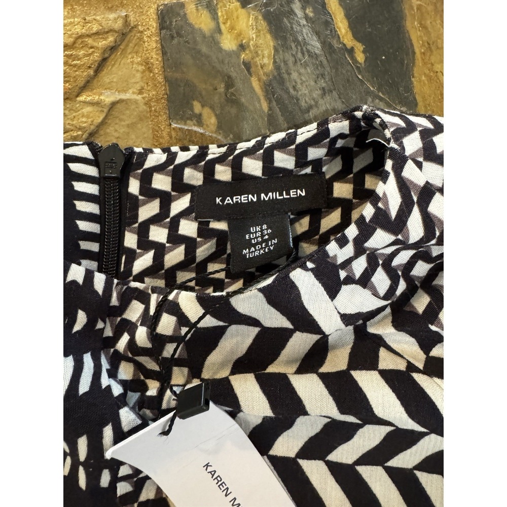 Karen Millen Geo Print Abstract Op Art Midi Dress Morocain NWT $350.00 UK 8 US 4 - Picture 11 of 11